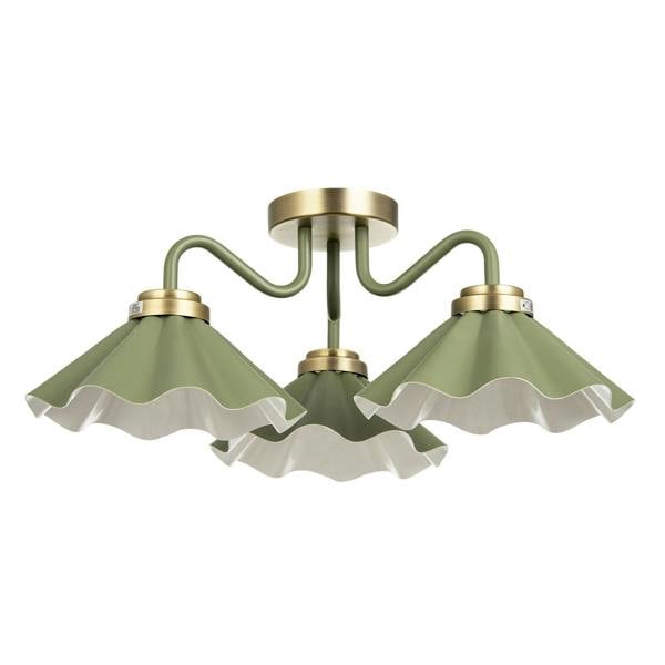 Designer Ceiling Light with Soft Olive Green Scalloped Metal Shades Image 1