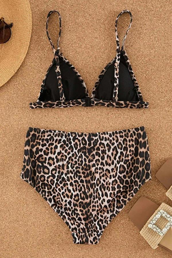 WOVCOR Leopard Print Triangle Covered Bikini Top
