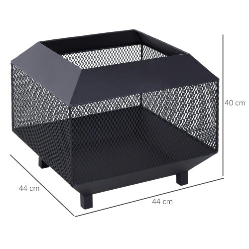 Wyld Haus Dita Steel Black Square Outdoor Mesh Fire Pit With Lid Log Grate