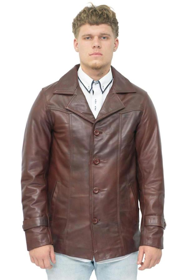 Infinity Leather Men’s Brown Vintage Trench Style Leather Coat-Macau