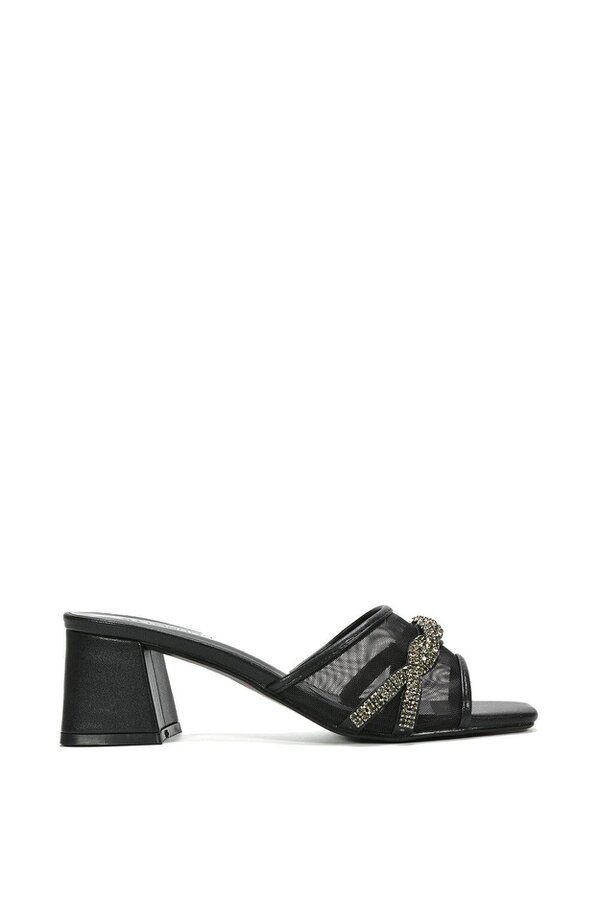 XY LONDON Backless Block Heel Sandals With Crystals and Mesh