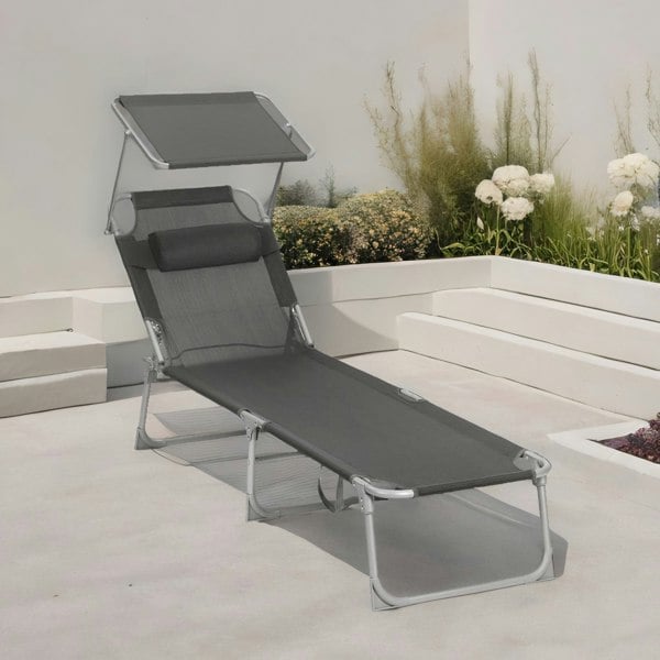 Rafaelo Mobilia Sun Lounger For Garden Folding Deck Chair Dark Grey