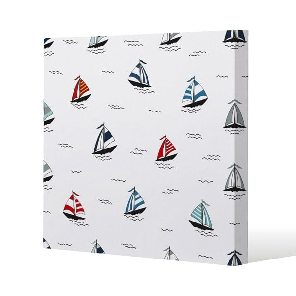 Benjamin Tate Design Red & Blue Sailboats Slim Style Canvas Print  60x60cm , 15mm Slim Real wood.