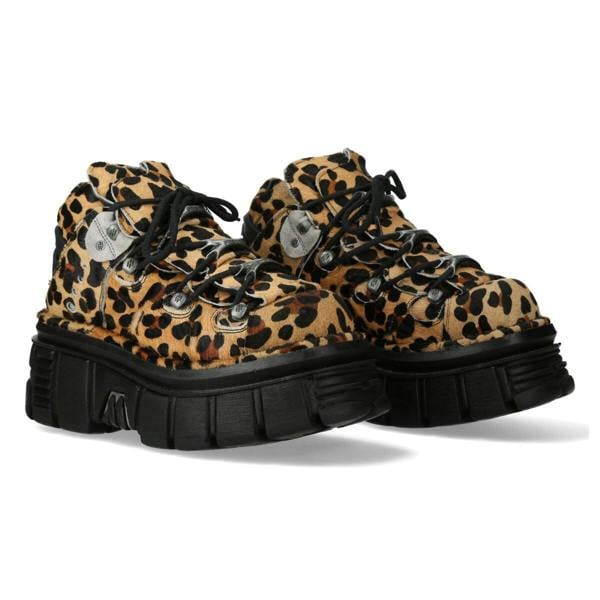 New Rock M-106-C192 Leopard Brown Leather Gothic Ankle Boots