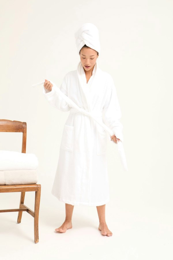 Bamboo Towelling Robe in Cloud White - Robes