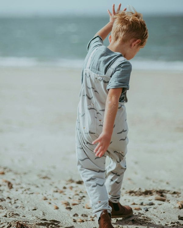 organic cotton Grey Seagull Print Dungarees - image 5