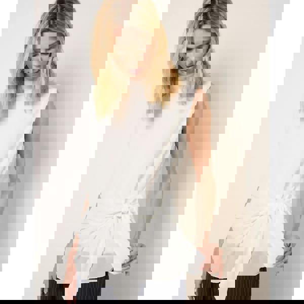 Blue Vanilla Sleeveless Cowl Tie Front Chiffon Blouse