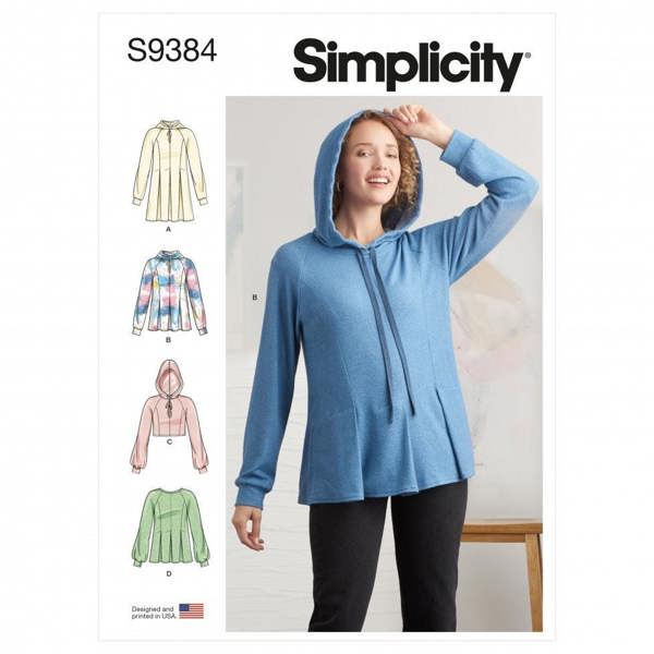 Simplicity Sewing Pattern 9384, Hoodies, Tops for Women, U5 (16-18-20-22-24) - Intermediate