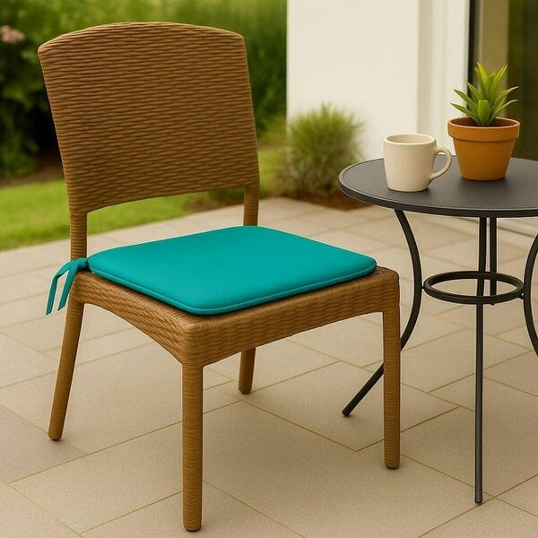 Night Zone Square Chair Seat Pads 38 x 38cm – 3cm Thick Foam Dining Chair Cushions with Ties - Teal