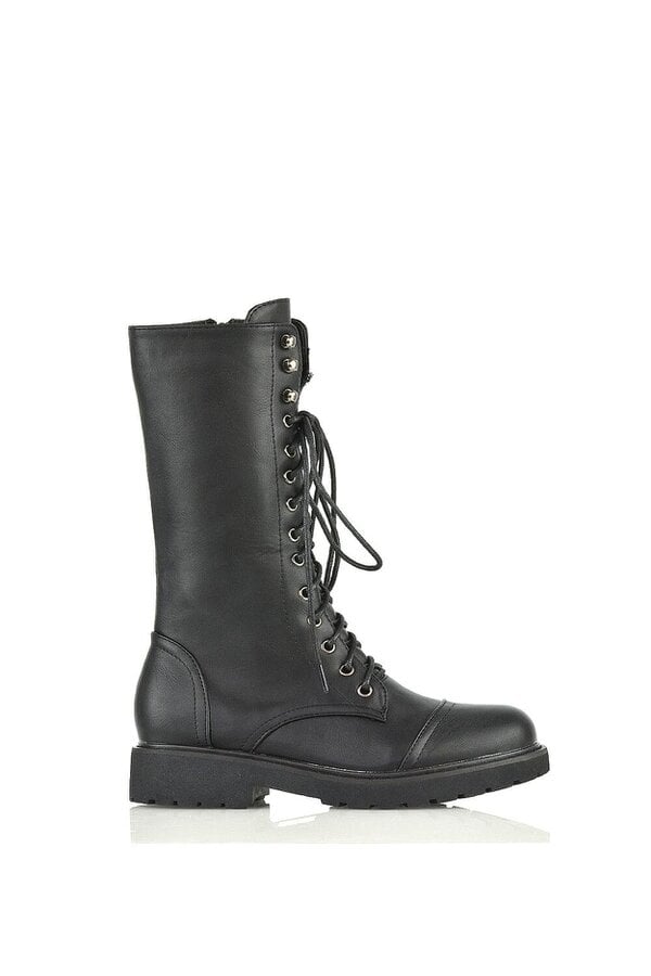 XY LONDON Knee High Chunky Mid-Calf Lace up Combat Boots