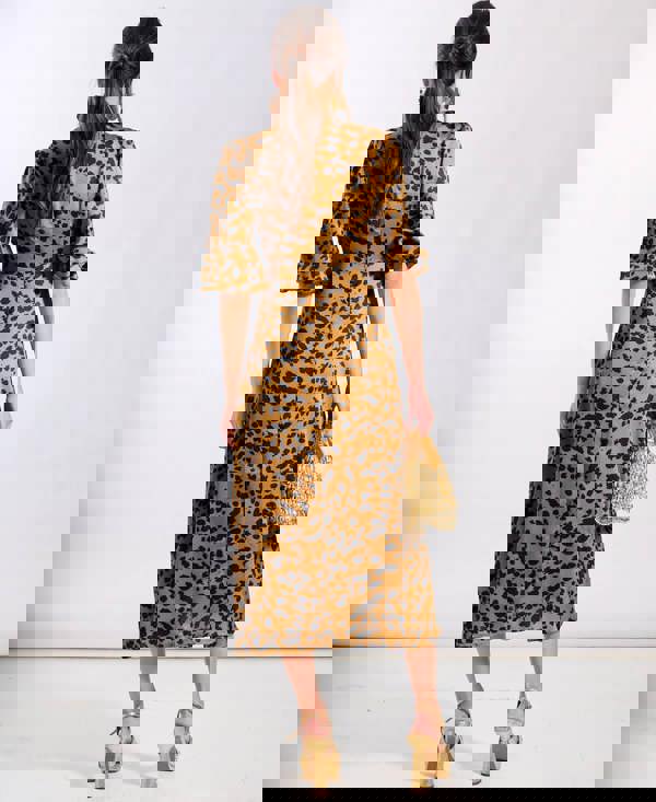 Leopard Brown Satin Midi Dress