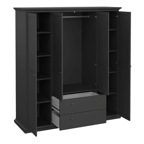 Wyld Haus Osaka Farmhouse Dark Grey Wooden Wardrobe 4 Doors 2 Drawers
