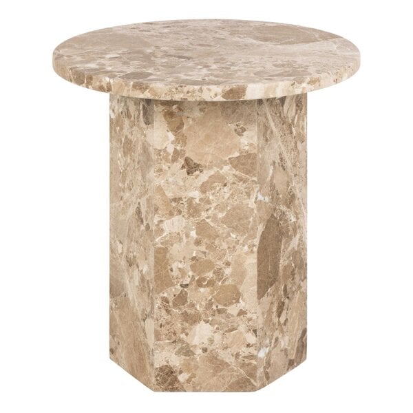 Wyld Haus Bremen Brown Marble Round Side Table Hexagon Base