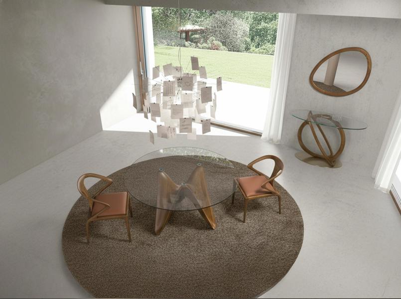 Angel Cerdá Round tempered glass and walnut dining table 1126