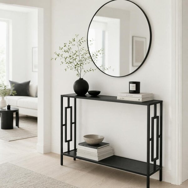 Wyld Haus Comi 106cm Metal And Wooden Grey And Black Narrow Industrial Console Table With Bottom Shelf