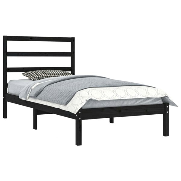Berkfield Bed Frame Black Solid Wood Pine 100x200 cm
