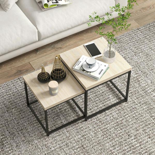 Wyld Haus Vattesa Wooden Oak Finish Set Of 2 Nesting Coffee Tables