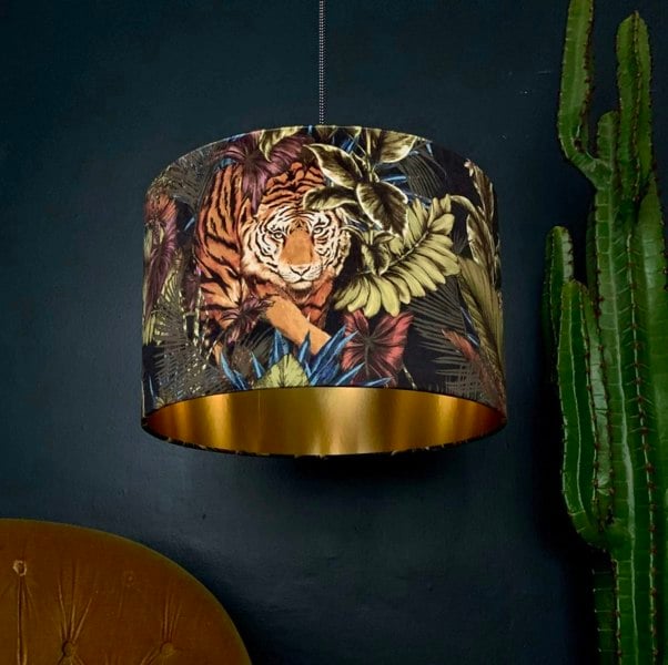 Big Cat Velvet Lampshade With Gold Lining In Rust