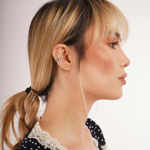 Spero London Rainbow Baguette Sterling Silver Ear Cuff