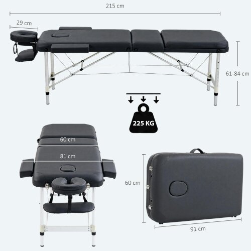 HOMCOM Portable Massage Table Beauty Therapy Sofa Bed Spa Aluminium Black