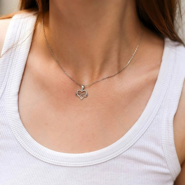Spero London Infinity Heart Love Sterling Silver Pendant Necklace