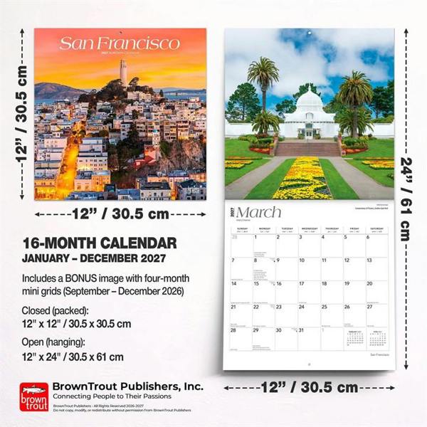 San Francisco Calendar 2027, Wall Calendars, Month To View, Travel, Gift