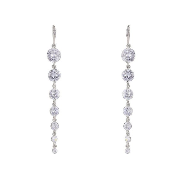 loveRocks Long Tapered 7 CZ Stone Earrings Silver Tone