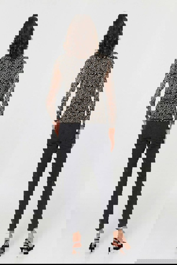 Black | Printed Long Sleeve Fitted Top
