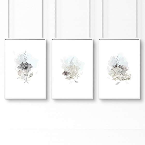 Home Office wall art | set of 3 Coastal Seashells artwork prints