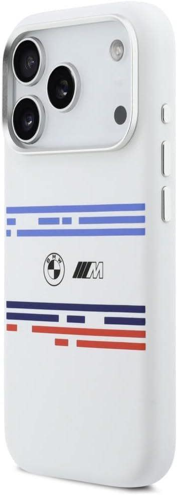 BMW M Series Silicone Horizontal Line Case with MagSafe for iPhone 17 Pro 6.3" White - BMHMP17L25SHOTSH