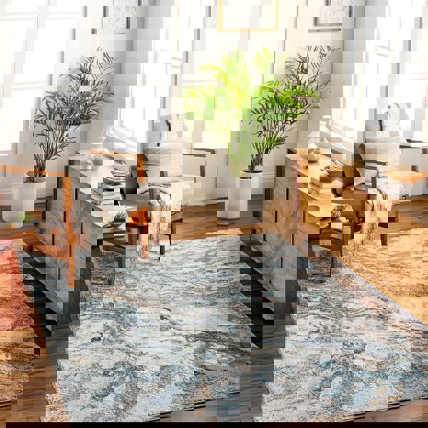 Livabliss San Francisco-Abstract Blue Grey Yellow Modern Marble Rug