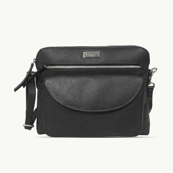 Assots London 'JEAN' Black Real Soft Pebble Grain Leather Crossbody Bag