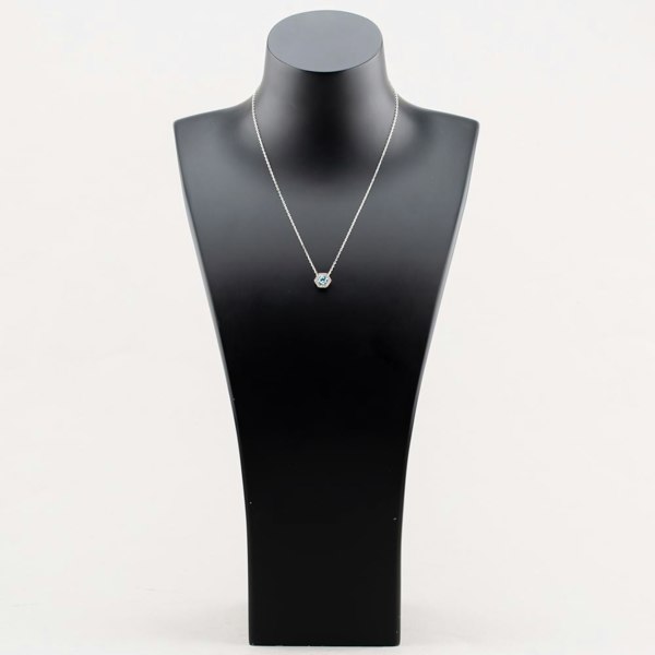 T. H. Baker Silver Rhodium Plated Blue Cubic Zirconia Hexagon Halo Pendant Necklace 8.19.2024