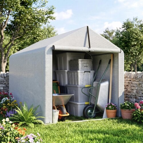 Outsunny 1.6 x 2.2m Garden Storage Shed Portable Outdoor Shelter, Light Grey