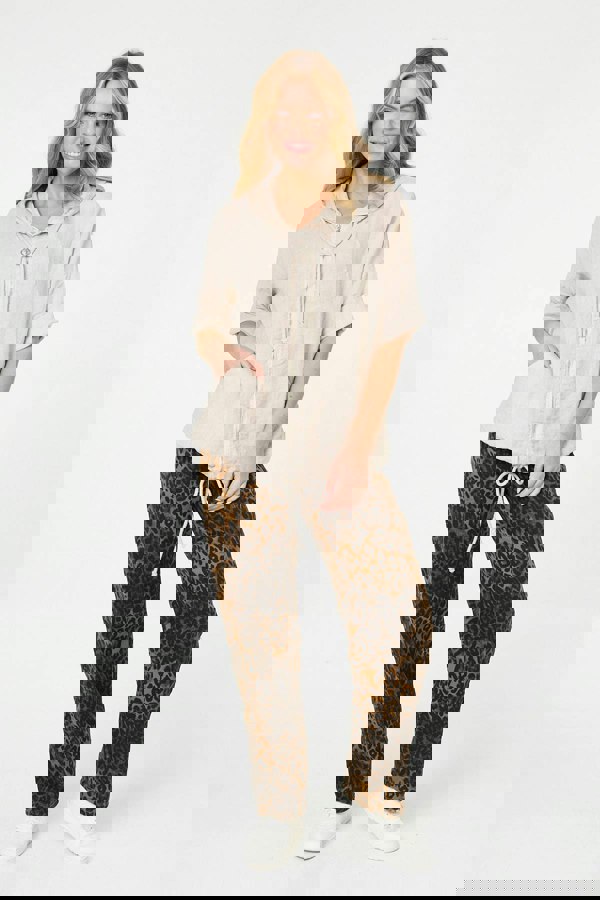 Beige | Zip Front Drawstring Hooded Parka Jacket
