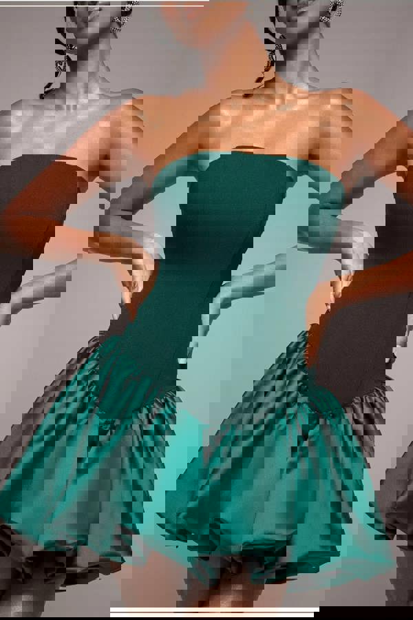 Corset Boobtube Babydoll Mini Dress - Emerald Green DR4771