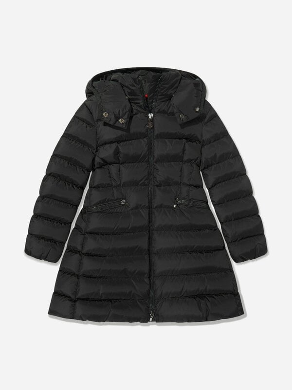 Moncler Enfant Girls Down Padded Charpal Long Coat in Black