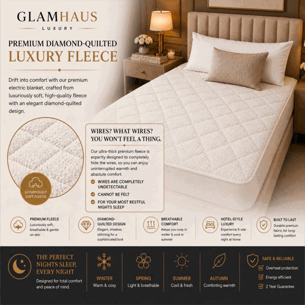 GlamHaus Prestige Electric Blanket Super King Size With 9 Body Settings, 9 Feet Settings, 9 Full Body Settings, 10 Timer Settings