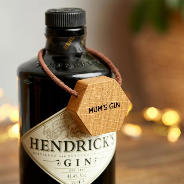 MijMoj Design Personalised Bottle Tag In Solid Wood And Leather