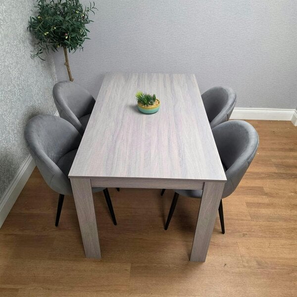 Kosy Koala Light Grey Arrow Pattern Dining Table Set with 4 Grey Velvet Chairs, 117x77x75cm