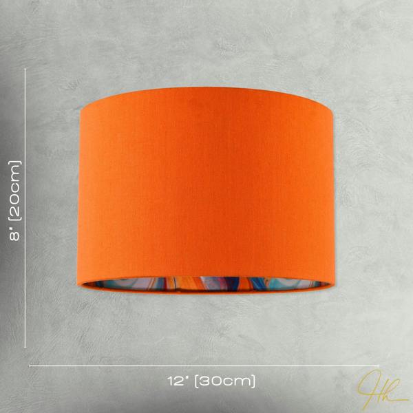 Orange Linen Fabric Lamp Shade with Inner Multi Colour Marble Design Image 7