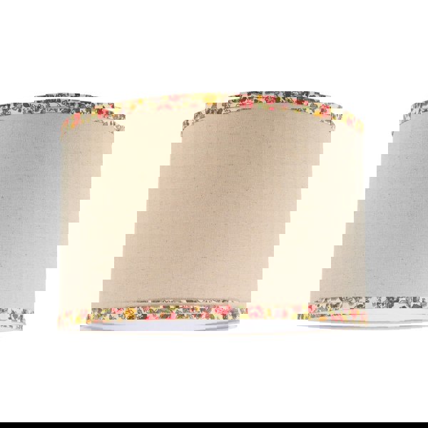 Natural Oatmeal Linen Circular Lamp Shade with Colourful Floral Trims Image 1