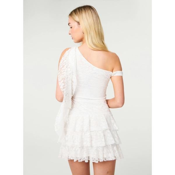 Pink Vanilla Ruffle Hem Lace Dress