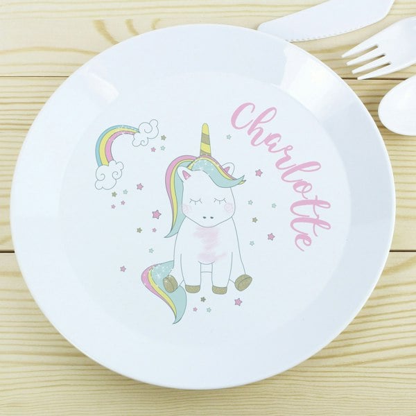 Personalised Memento Company Personalised Baby Unicorn Plastic Plate