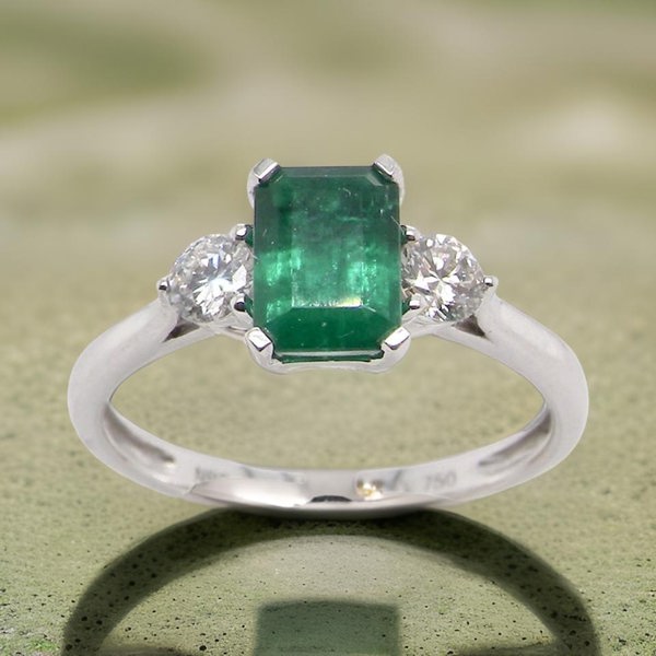 Vintage Tom Three Stone Emerald & Diamond Ring