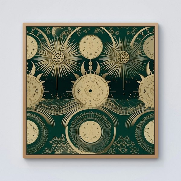 Warren Reed Green Moon and Sun Abstract Pattern Framed Canvas