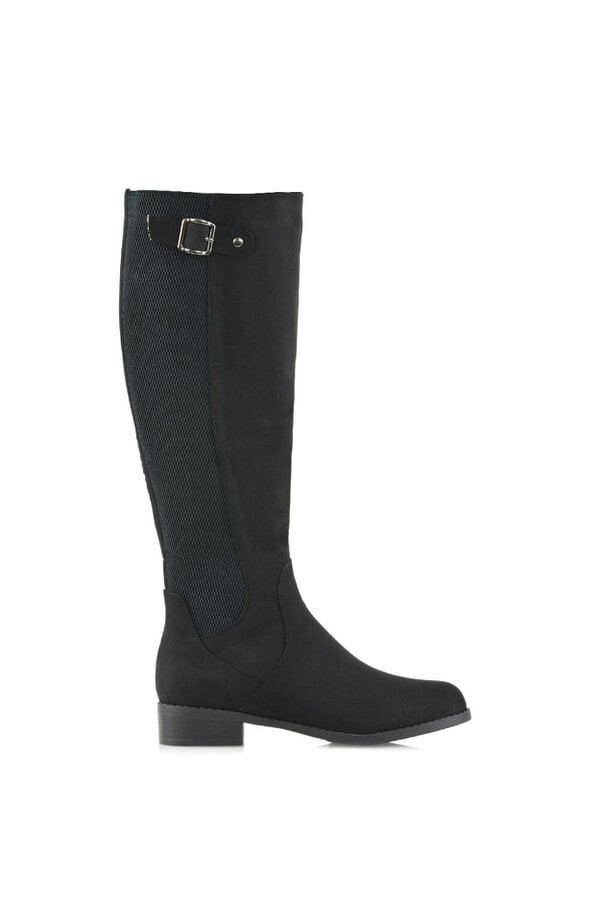 XY LONDON Knee High Flat Low Heel Long Boots With Stretchy Calf