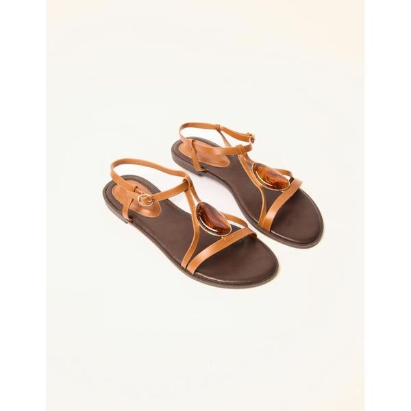 Blue Vanilla Oval Stone Strappy Sandals