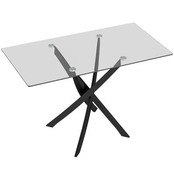 Rectangular Dining Table for 6 People, 120cm Modern Kitchen Table with Tempered Glass Top and Cross Steel Legs, Clear