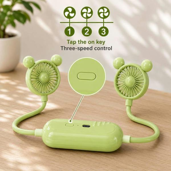 Dyzi Portable Neck Fan USB Rechargeable 3 Speed Green